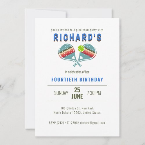 Sports Striped Pickleball Paddles Birthday Party Invitation