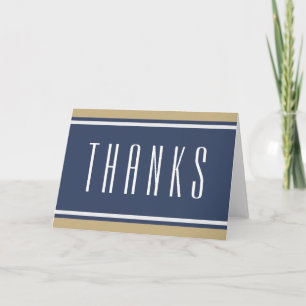 SPORTS STRIPES - Blue Beige Grey + your text Letterpress Thank You Card