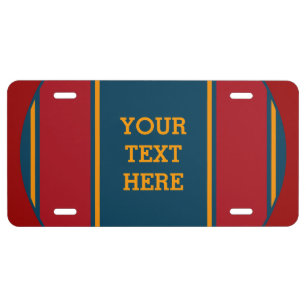 SPORTS STRIPES - Blue Red Orange + your text License Plate