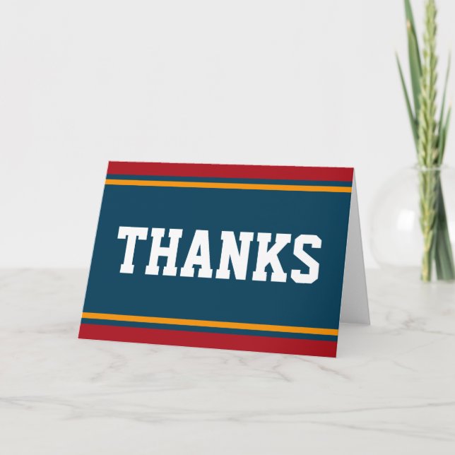 SPORTS STRIPES - Blue Red Orange + your text Thank You Card (Front)