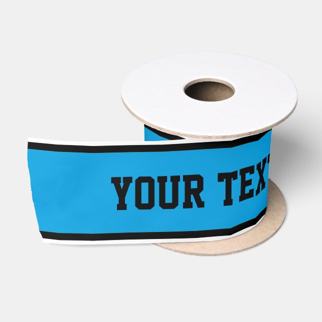 SPORTS STRIPES - Cyan Black White + your text Satin Ribbon (Spool)