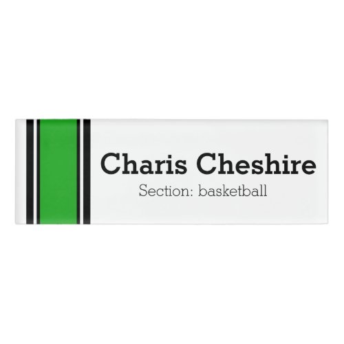 SPORTS STRIPES _ Green Black White  your ideas Name Tag