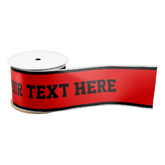 SPORTS STRIPES - Red Black White + your text Satin Ribbon