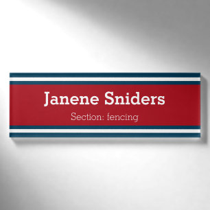 SPORTS STRIPES - Red Blue White + your ideas Name Tag