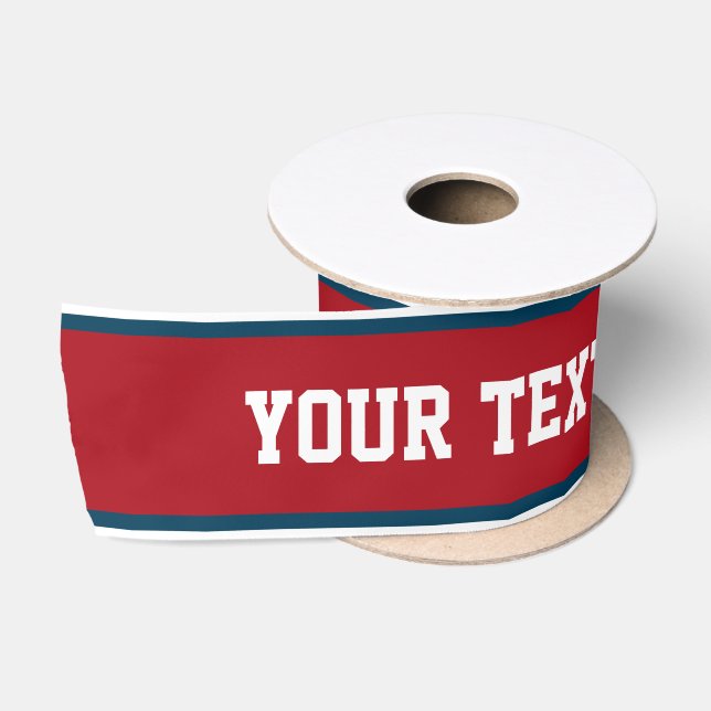 SPORTS STRIPES - Red Blue White + your text Satin Ribbon (Spool)