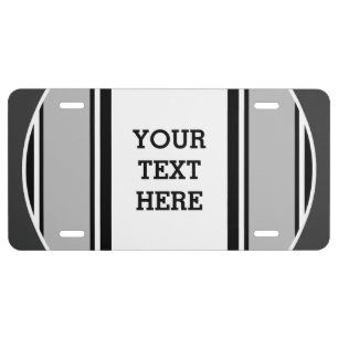 SPORTS STRIPES - White Grey Black + your text License Plate