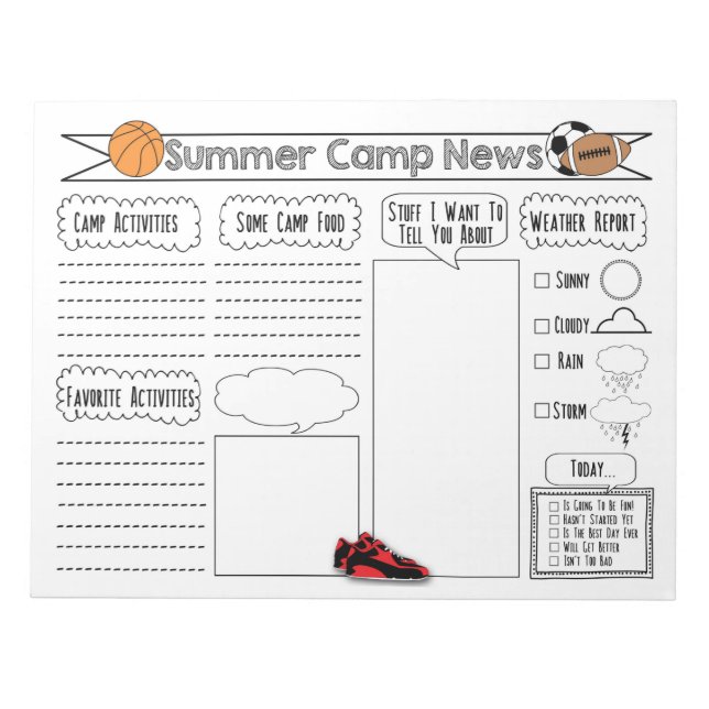 Sports Summer Camp News Notepad (Front)