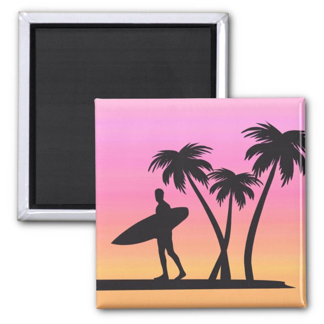 Sports Sunset Surfer in Black Silhouette Magnet