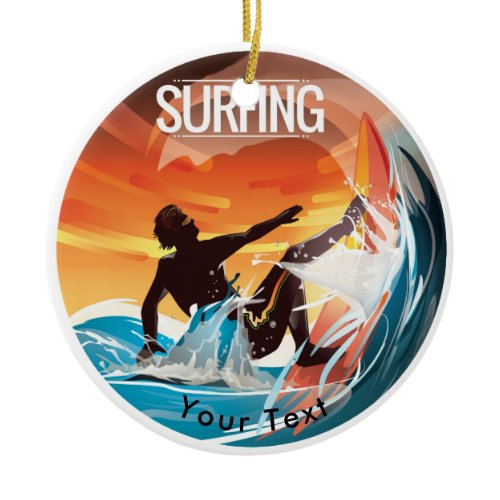 SPORTS Surf's Up in Colorful Waves Ceramic Ornament