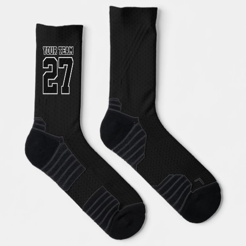 Sports Team Black Name Number Dotted Basketball Socks