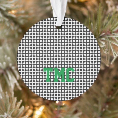 Sports Team Car Racing INITIALS Black White Check Ornament