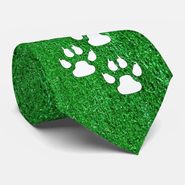 Sports Team Claw Paw Prints On Grass Print Neck Tie (Rolled)