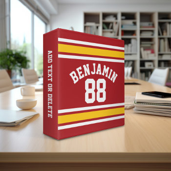 Sports Team Football Jersey Custom Name Number 3 Ring Binder by MyRazzleDazzle at Zazzle
