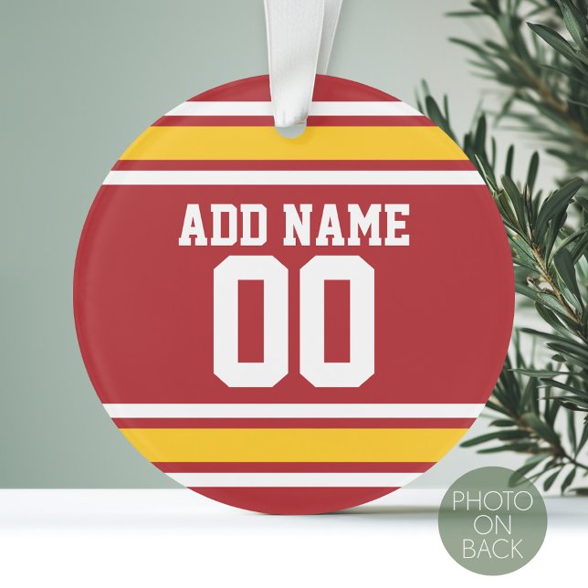 Sports Team Football Jersey Custom Name Number Ornament (Personalized Photo Ornament - Sports Jersey Theme)