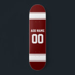 Sports Team Football Jersey Custom Name Number  Skateboard<br><div class="desc">Sports Team Football Jersey Custom Name Number skateboard. Red and white stripes colors Jersey.</div>