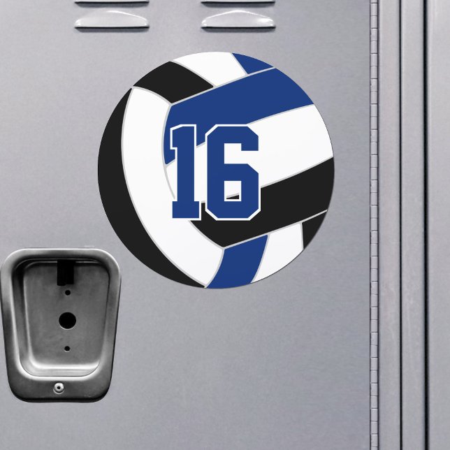 sports team gifts blue black volleyball locker or car magnet (On school locker)