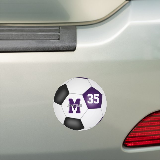 sports team gifts under 10 purple black soccer car magnet (In Situ)