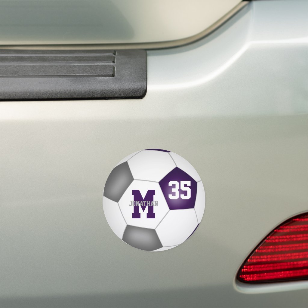 sports team gifts under 10 purple gray soccer car magnet