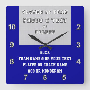 Sports Team Gifts with Your PHOTO, TEXT or Delete Square Wall Clock
