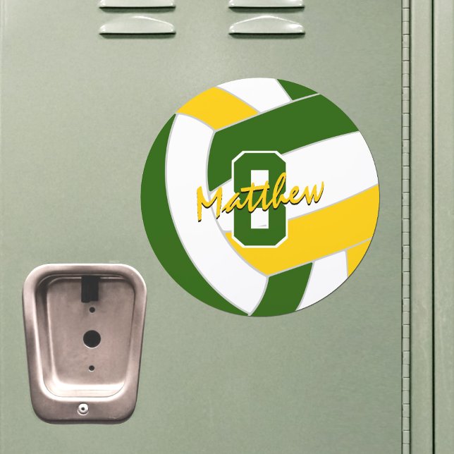 sports team green gold volleyball locker or car magnet (On student locker)