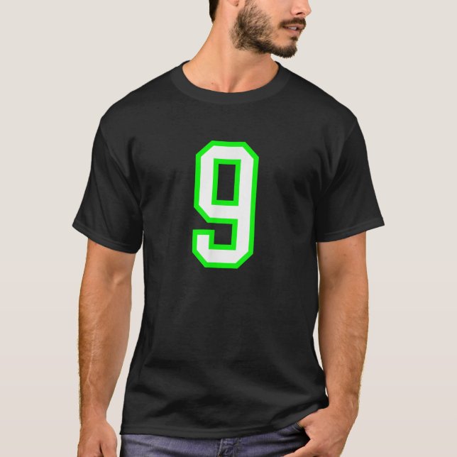 Sports Team Jersey 9 White Lime Jersey Number 9 T-Shirt (Front)