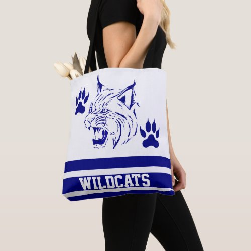Sports Team Mascot Bobcat Wildcat Blue ANY NAME Tote Bag
