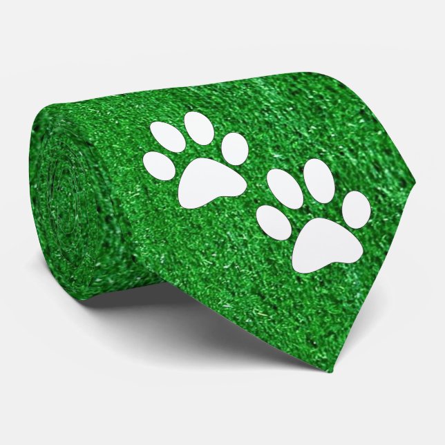 Sports Team Mascot Paw Prints On Grass Print Neck Tie (Rolled)