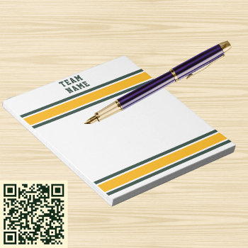 Sports Team Name Green & Gold With White Stripes Notepad by Sandyspider at Zazzle