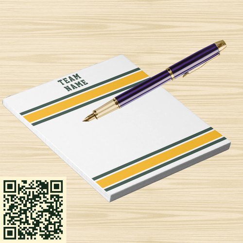 Sports Team Name Green  Gold with White Stripes Notepad