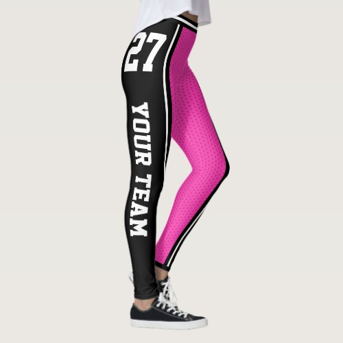 Sports Team Name Number Black Pink Striped Leggings