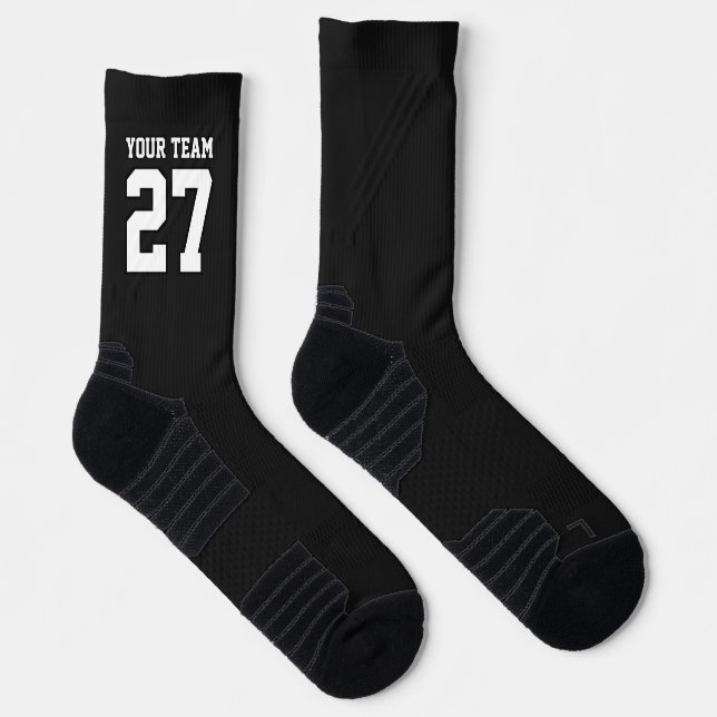 Sports Team Name Number Black White Basketball Socks (Right)