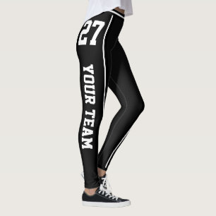 Sports Team Name Number Black White Striped Leggings