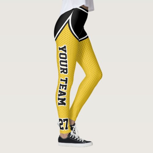 Sports Team Name Number Black Yellow Dot Shorts Leggings