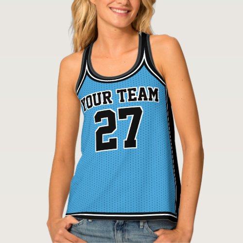 Sports Team Name Number Blue Black Dot Basketball Tank Top