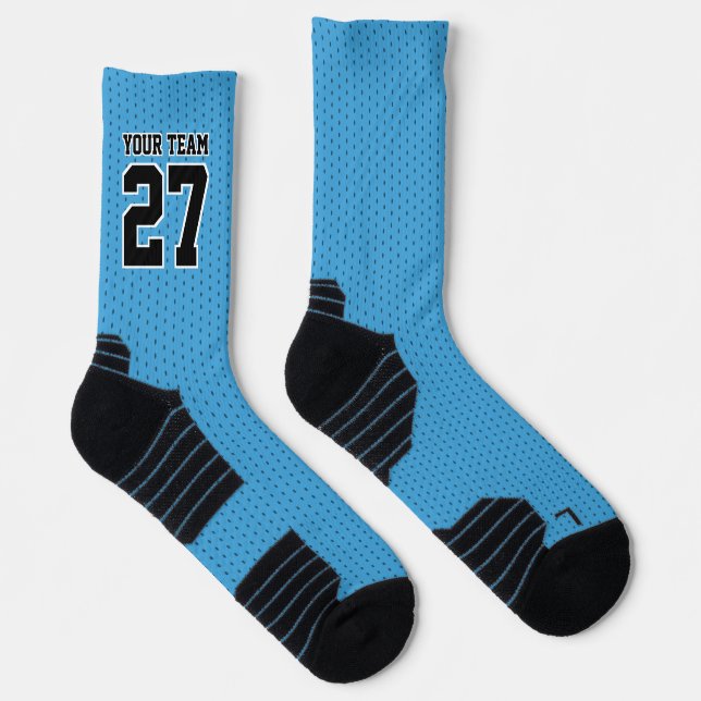 Sports Team Name Number Blue Black Dotted Socks (Right)