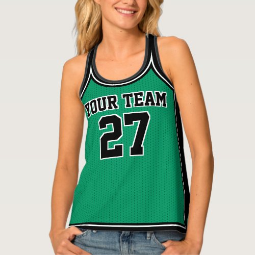 Sports Team Name Number Green Black Dot Basketball Tank Top