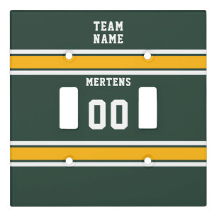 Sports Team Name Number Green Gold White Double Light Switch Cover