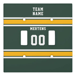 Sports Team Name Number Green Gold White Double Light Switch Cover