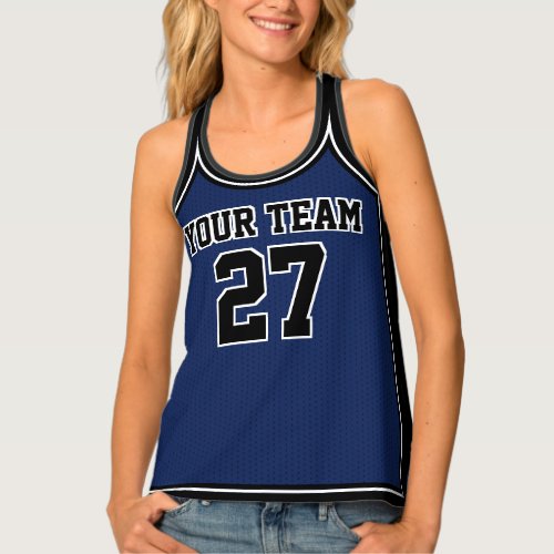 Sports Team Name Number Navy Black Dot Basketball Tank Top