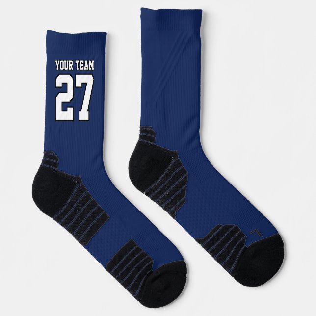 Sports Team Name Number Navy Blue White Basketball Socks (Right)