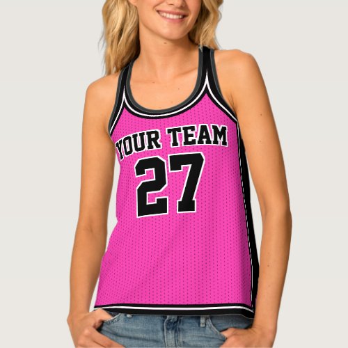 Sports Team Name Number Pink Black Dot Basketball Tank Top