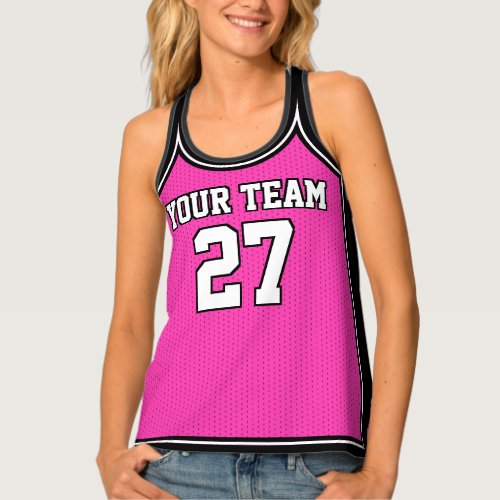 Sports Team Name Number Pink White Dot Basketball Tank Top