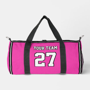 Sports Team Name Number Pink White Dot Duffle Bag