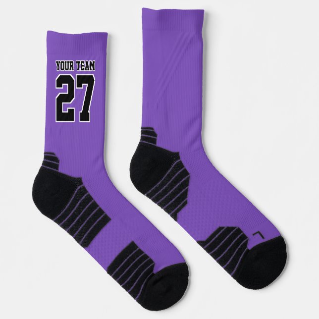 Sports Team Name Number Purple Black Basketball Socks (Right)