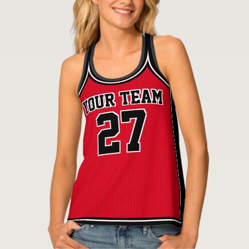 Sports Team Name Number Red Black Dot Basketball Tank Top