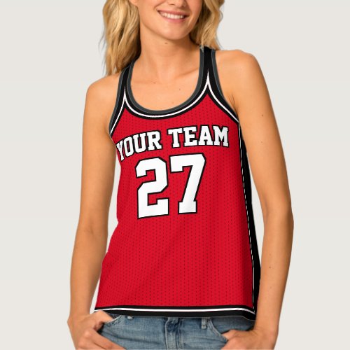 Sports Team Name Number Red White Dot Basketball Tank Top
