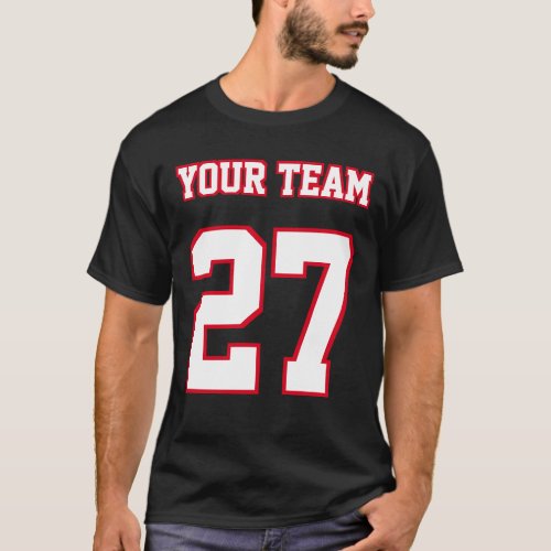 Sports Team Name Number Red White Outlines T_Shirt