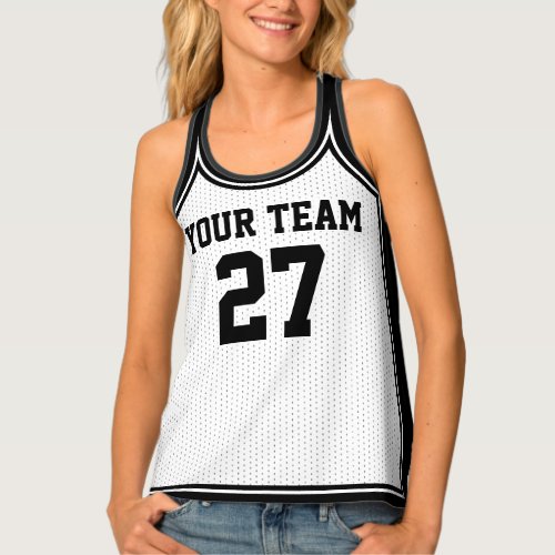 Sports Team Name Number White Black Dot Basketball Tank Top