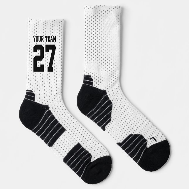 Sports Team Name Number White Black Dotted Socks (Right)