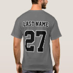 Sports Team Name Number White Black Outlines T-Shirt<br><div class="desc">Coordinate your team with this sports uniform shirt by JessicaAmber! This t-shirt features a black and white design with bold varsity-style lettering. You can add your team name, team number, and your last name on the back. Make a set for your team to win in style! ••• For more athletic...</div>